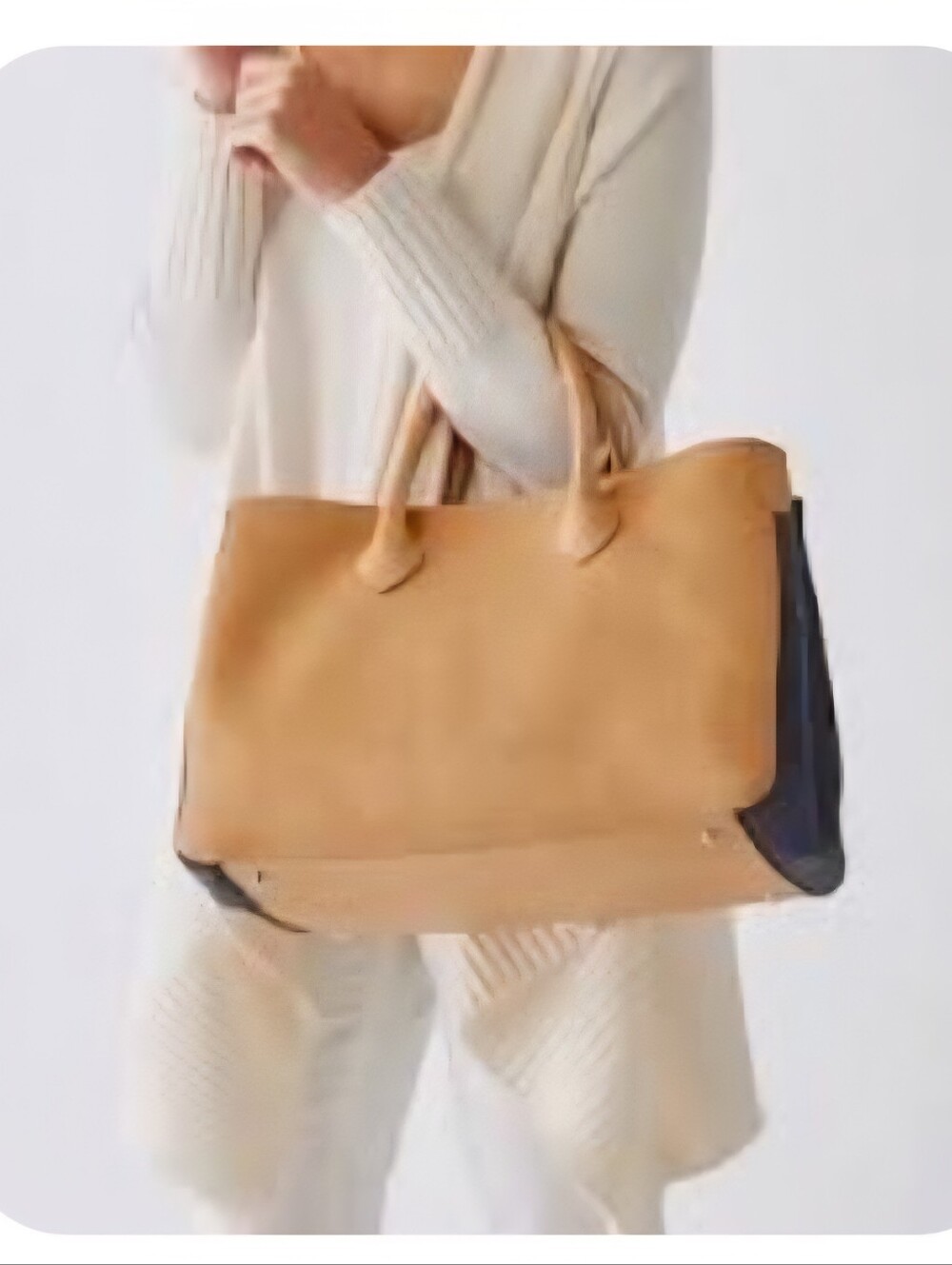 Mark & Graham ELISABETTA Colorblock SLOUCH HANDBAG Tan Dark Blue Pebbled Leather - Picture 2 of 12